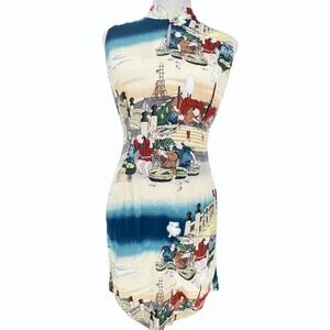 VTG Jams World Womens M Hikyaku Japan Print Dress Mandarin Collar Sleeveless